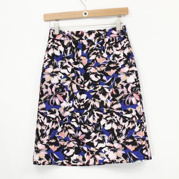 J Crew A Line Hibiscus Skirt Blue Floral - Picture 2 of 8